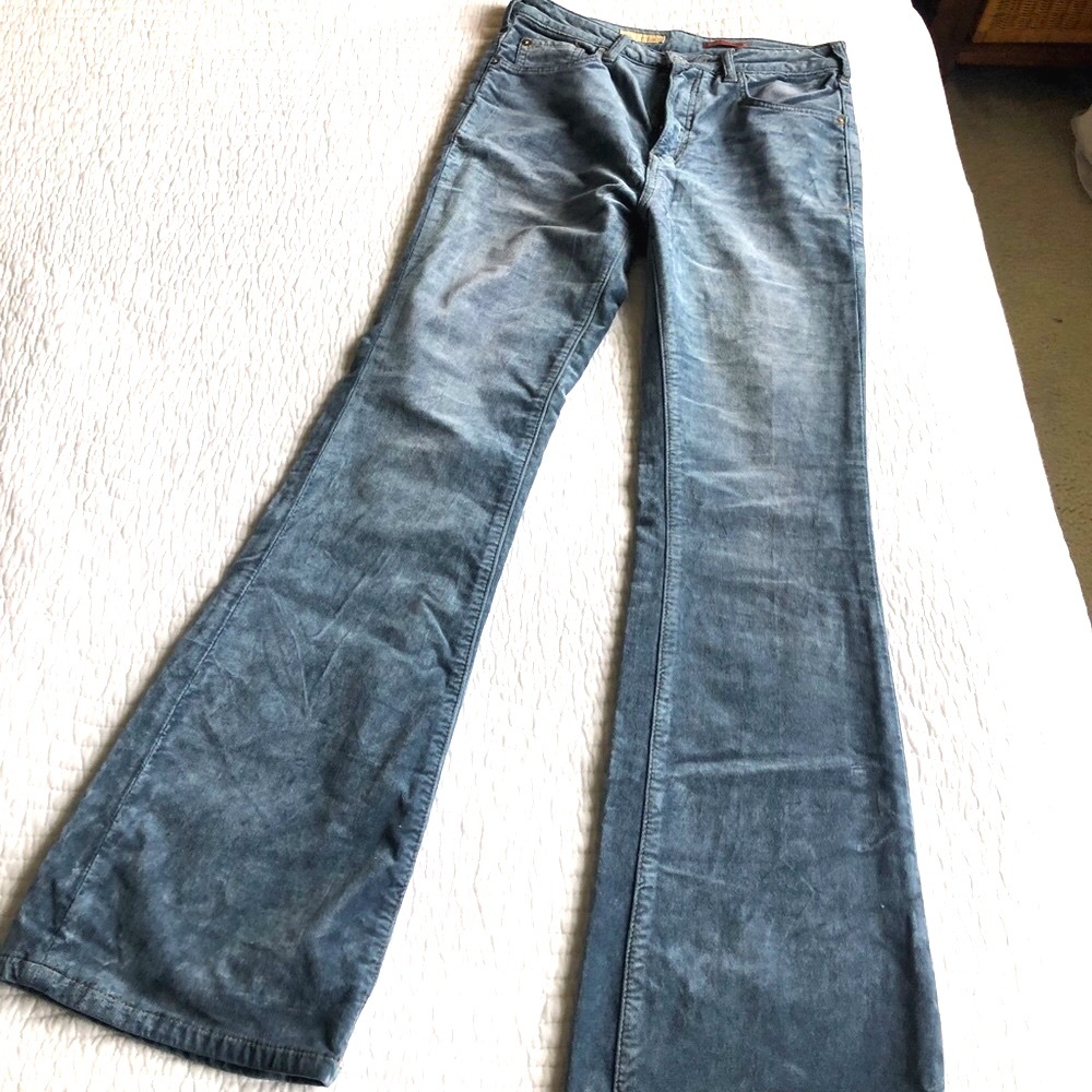 Beautiful blue stretch velveteen boot cut pants from Anthropologie